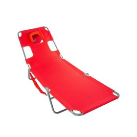 Chaise Lounge Folding Portable Sunbathing Poolside Beach Chair, Red (Color: Red)