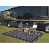 9x12 Reversible RV Outdoor Patio Mat, Camping Mat, Blue (Reversible with 2 designs)