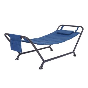 Polyester Hammock with Stand and Pillow, Brown 90.55"L x 38"W x 32"H (Material: steel, Color: Blue)