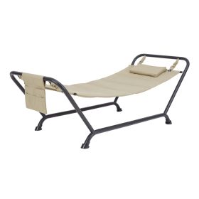 Polyester Hammock with Stand and Pillow, Brown 90.55"L x 38"W x 32"H (Material: steel, Color: Beige)