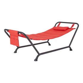 Polyester Hammock with Stand and Pillow, Brown 90.55"L x 38"W x 32"H (Material: steel, Color: Red)