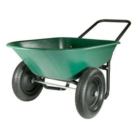 Dual Wheel, Poly Tray Yard Rover Wheelbarrow (Color: Green and Black)