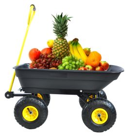 folding wagon  Poly Garden Dump Cart with Steel Frame and 10-in. Pneumatic Tires;  300-Pound Capacity (colour: black)