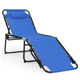 Foldable Recline Lounge Chair with Adjustable Backrest and Footrest (Color: Blue)