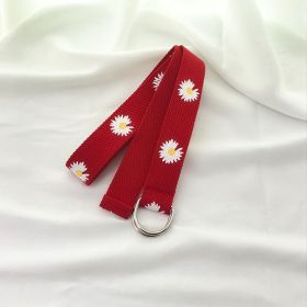 Belt Lady's Flower Canvas Fashion Simple Belt (Option: Red-110cm)