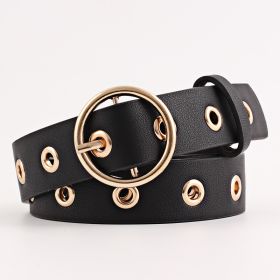 Round Buckle Wide Belt Hollow Air Hole Women's Belt All-match Fashion Air Hole Belt Female Now (Color: Black)