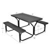 All Weather Outdoor Picnic Table Bench Set with Metal Base Wood