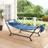 Polyester Hammock with Stand and Pillow, Brown 90.55"L x 38"W x 32"H