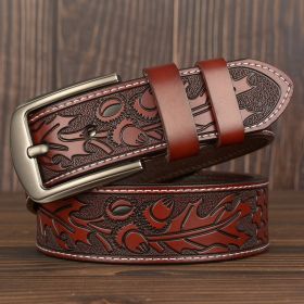 Carved Craft Men's Cowhide Belt Personality Embossed (Option: Reddish Brown-110cm)