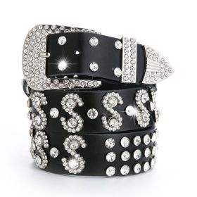 Women's Fashion Simple Rhinestone Genuine Leather Belt (Option: Accessories S Style Black)