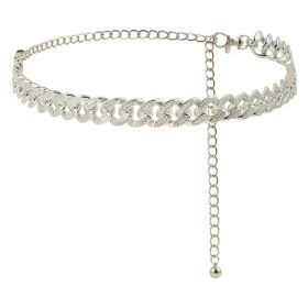 Stylish Waist Chain Ladies Acrylic Full Diamond Belt Hip Hop Punk Neutral Cuban Chain Hip Trend Body Chain (Color: Silver)