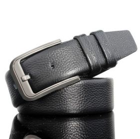 Litchi Pattern Edging Pin Buckle Casual Soft Business Men's Leather Belt (Option: Black-120cm)