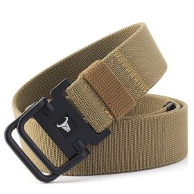 Double Ring Buckle Nylon Elastic Band Durable Canvas Belt (Option: Gray Brown-120cm)