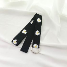 Belt Lady's Flower Canvas Fashion Simple Belt (Option: Black-110cm)