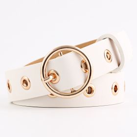 Round Buckle Wide Belt Hollow Air Hole Women's Belt All-match Fashion Air Hole Belt Female Now (Color: White)