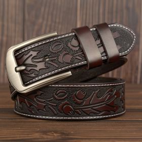 Carved Craft Men's Cowhide Belt Personality Embossed (Option: Coffee-115cm)