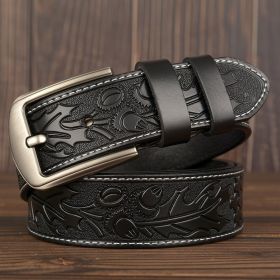 Carved Craft Men's Cowhide Belt Personality Embossed (Option: Black-115cm)